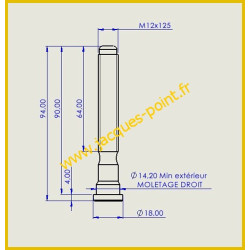 Goujon de roue à tête long. totale 94 - M12x125