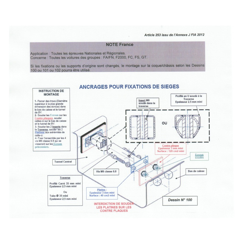 Pion M8 pour traverse de support de siège